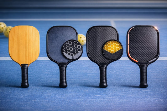 Four generations of pickleball paddles from wood to thermoformed carbon fibre